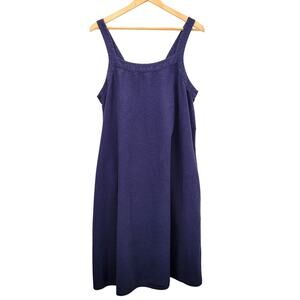 Bridge & Burn Dress Women's Large Blue Back Button Apron Pockets Cotton Jumper